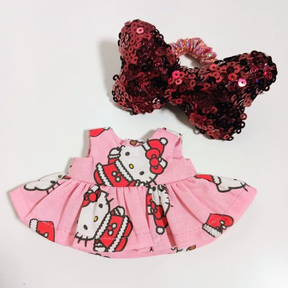 Labubu Holiday Christmas Hello Kitty Dress and Sequin Bow Outfit - Picture 5 of 6